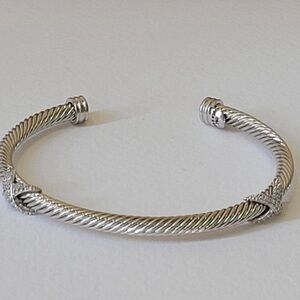 David Yurman Sterling Silver Station 5mm Cuff Bangle Bracelet